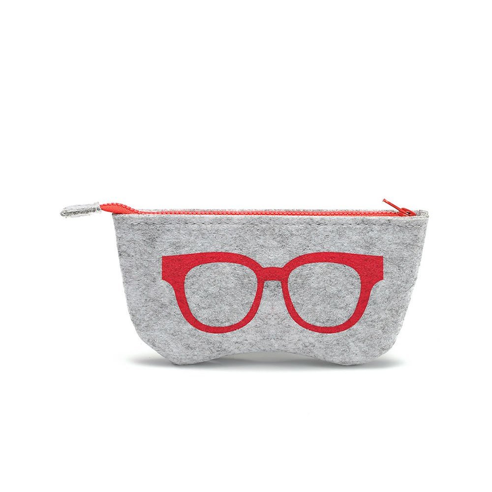 AKOAK Portable Soft Felt Glasses Pouch Zipper Briefcase Holder Sunglasses Protective Case Cosmetic Pouch Wallet Pouch (Red)