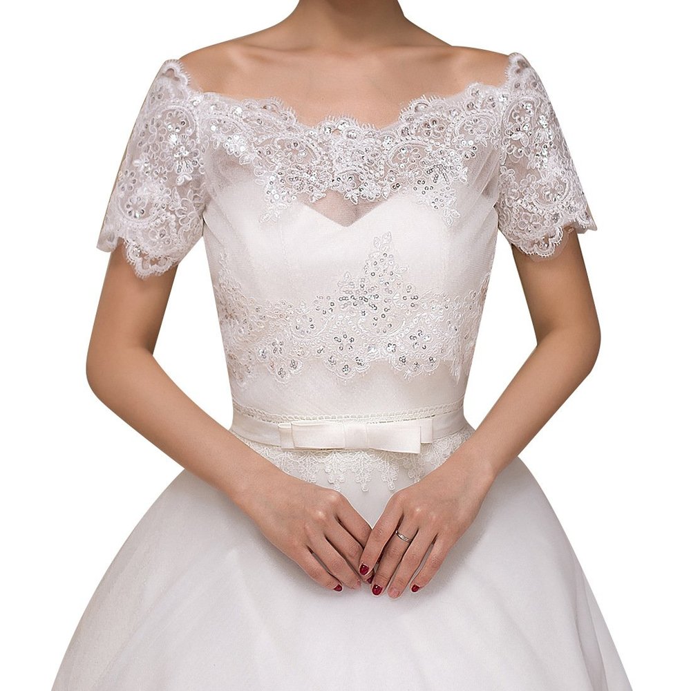 Elegant Women's Wedding Embroidered Lace Shawl Wrap for Wedding Dresses Cape (PJ1024 White)