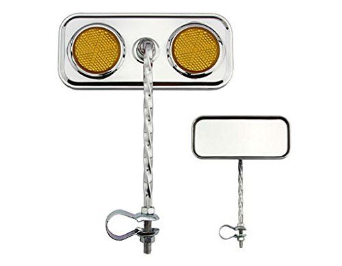 Lowrider Rectangular Square Twist Bicycle Bike Mirror Chrome with Amber Reflector Bike Part, Bicycle Part, Bike Accessory, Bicycle Accessory