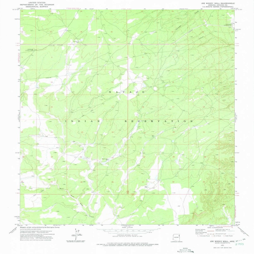 Joe Woody Well AZ topo map, 1:24000 Scale, 7.5 X 7.5 Minute, Historical, 1971, Updated 1975, 26.9 x 22 in - Tyvek