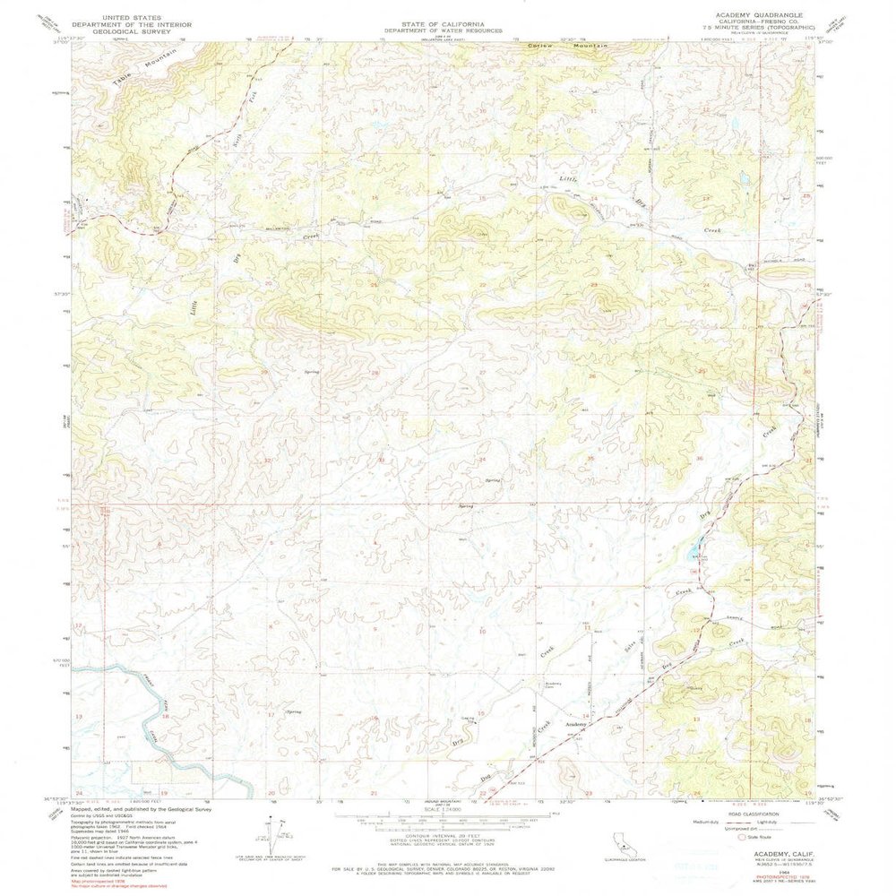 YellowMaps Academy CA topo map, 1:24000 Scale, 7.5 X 7.5 Minute, Historical, 1964, Updated 1990, 26.9 x 22 in - Tyvek