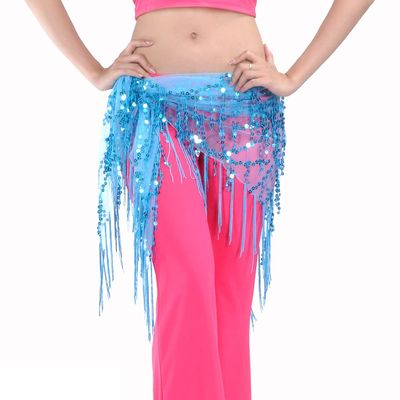 13 Color Sequined Triangle Scarf, Waist Belly Dance, Belly Dance Scarf, Belly Dance Hip Scarf, Triangle Beads Bellydance Belts (Navy Blue)