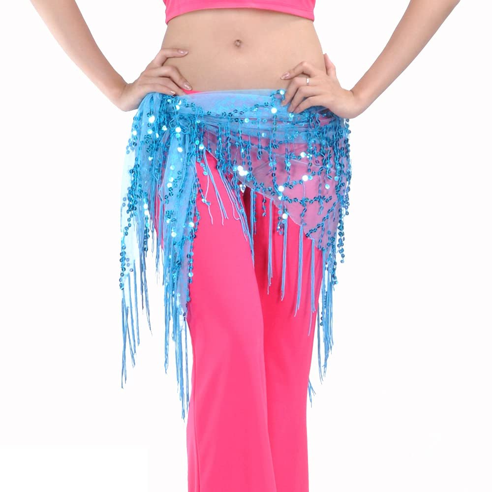 13 Color Sequined Triangle Scarf, Waist Belly Dance, Belly Dance Scarf, Belly Dance Hip Scarf, Triangle Beads Bellydance Belts (Navy Blue)
