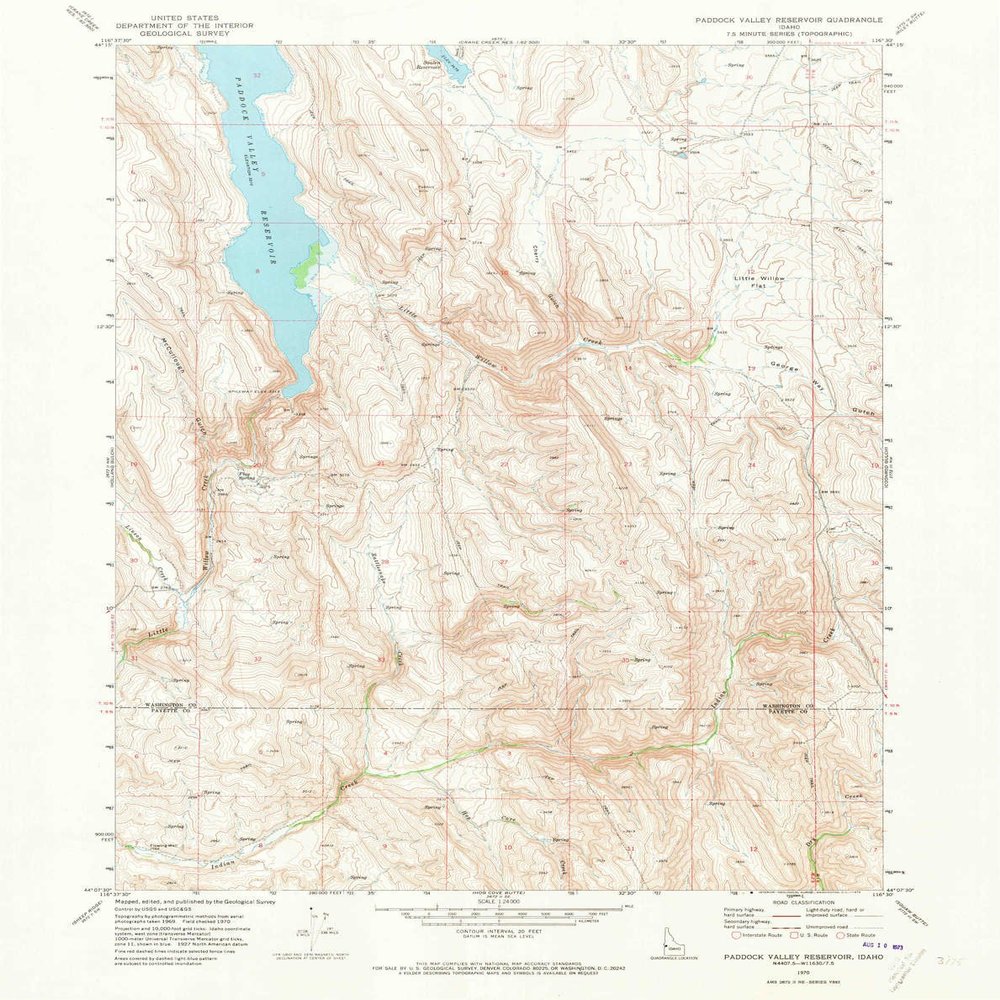 YellowMaps Paddock Valley Reservoir ID topo map, 1:24000 Scale, 7.5 X 7.5 Minute, Historical, 1970, Updated 1973, 27 x 21.4 in - Tyvek