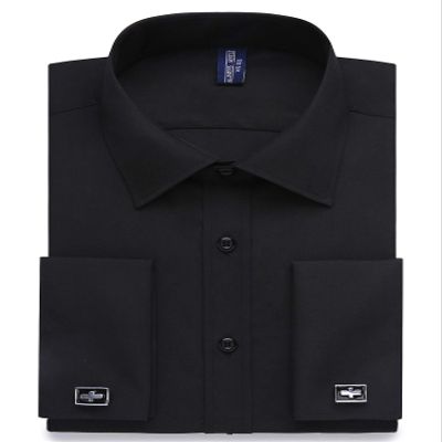 Alimens & Gentle French Cuff Regular Fit Dress Shirts (Cufflink Included), Black, 17.5 Neck - 34/35 Sleeve