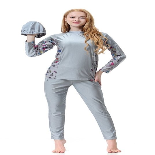 TianMai Hot New Surfing Suit Long Sleeve Muslim Swimwear Islamic Modest Swimsuit Beachwear Burkini Lady Rash Guard Costume (Gray, Int'l 2XL,US Size 10-12)