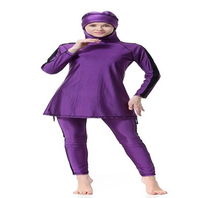 TianMai Hot New Surfing Suit Long Sleeve Muslim Swimwear Islamic Modest Swimsuit Beachwear Burkini Lady Rash Guard Costume (Purple, Int'l L,US Size 6-8)