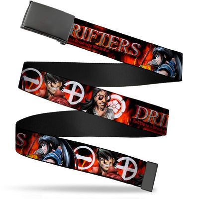 Buckle-Down Web Belt, DRIFTERS 3-Character Poses/Icons Black/Flames/White, 1.0" Wide - Fits up to Kids Size 20
