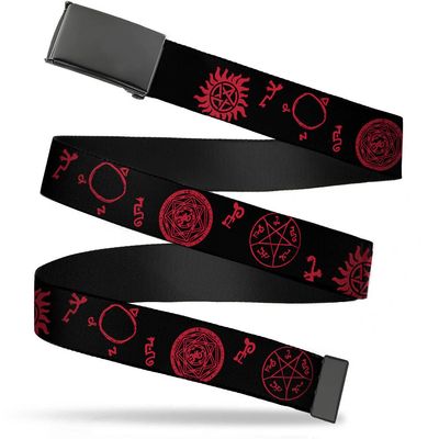 Buckle-Down Web Belt, Supernatural Symbols Scattered Black/Red, 1.0" Wide - Fits up to Kids Size 20
