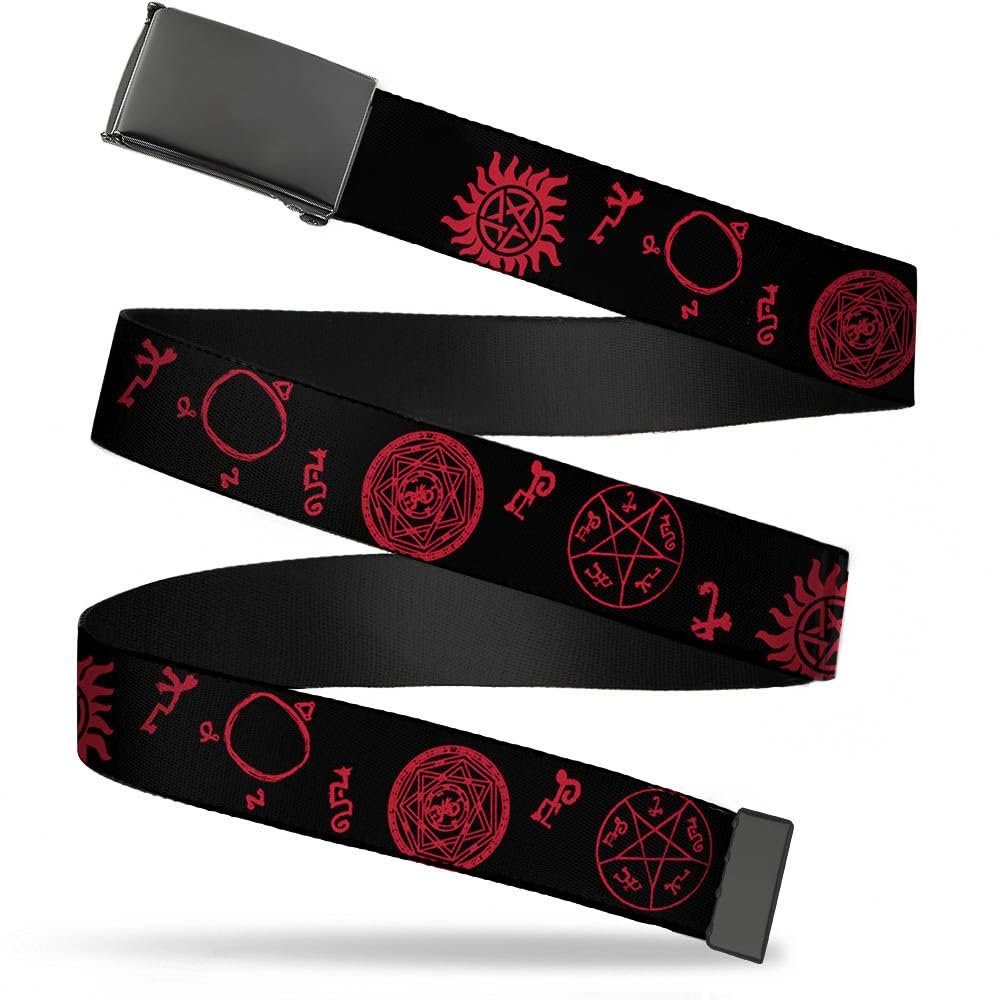 Buckle-Down Web Belt, Supernatural Symbols Scattered Black/Red, 1.0" Wide - Fits up to Kids Size 20