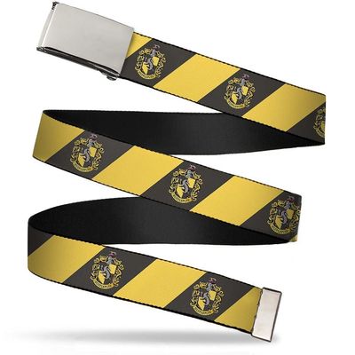 Buckle-Down Web Belt, HUFFLEPUFF Crest Diagonal Stripe Charcoal Gray/Yellow, 1.0" Wide - Fits up to Kids Size 20