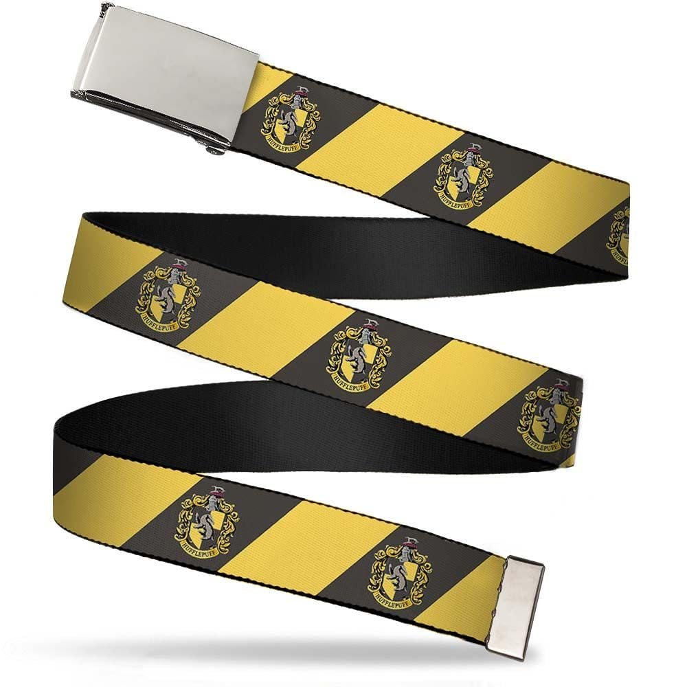 Buckle-Down Web Belt, HUFFLEPUFF Crest Diagonal Stripe Charcoal Gray/Yellow, 1.0" Wide - Fits up to Kids Size 20