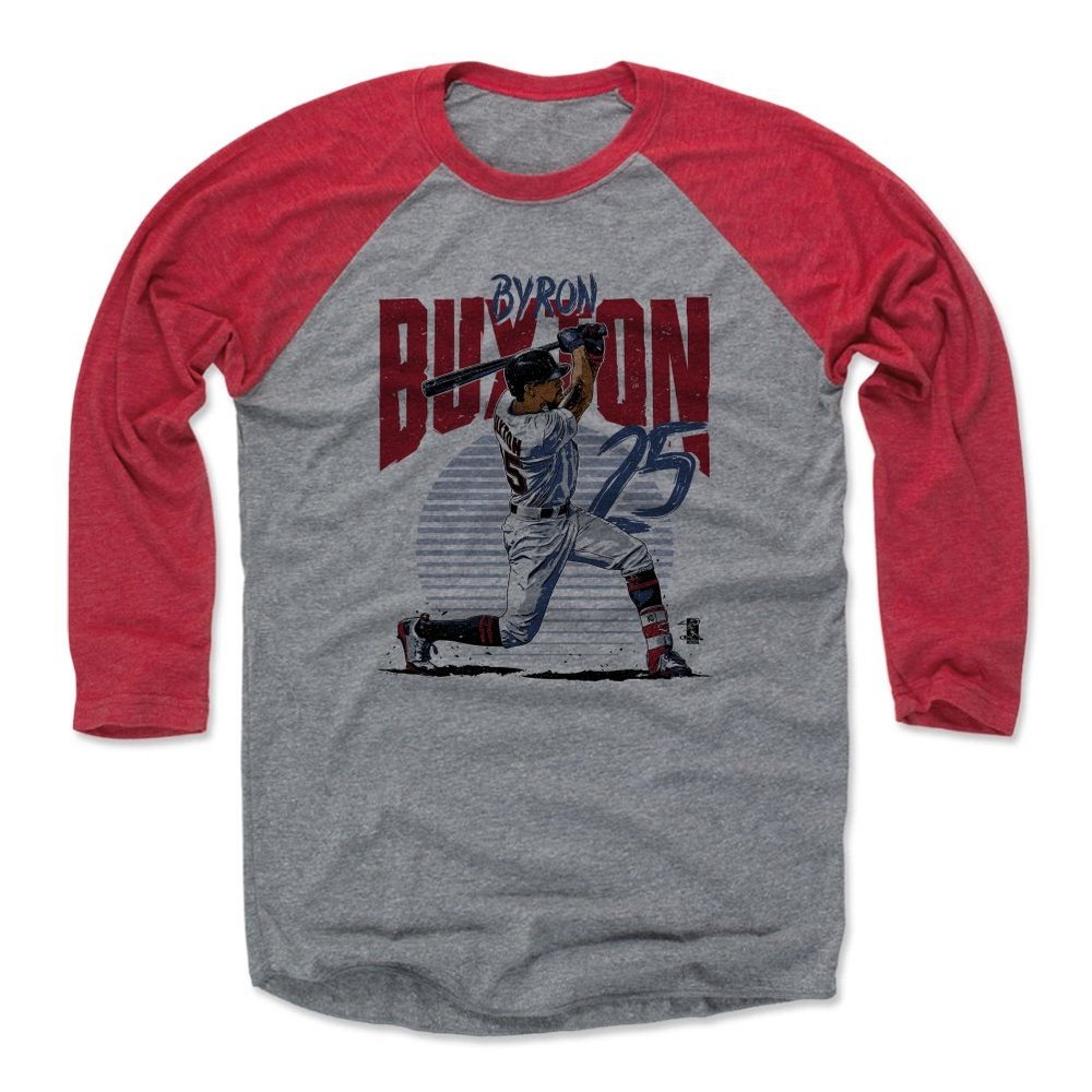 500 LEVEL Byron Buxton 3/4 Sleeve T-Shirt (Baseball Tee, Medium, Red/Heather Gray) - Byron Buxton Rise R