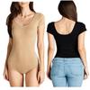 Hollywood Star Fashion Short-Sleeve Scoop Neck Snap Crotch Leotard (Large, Blk&Khaki) view 1