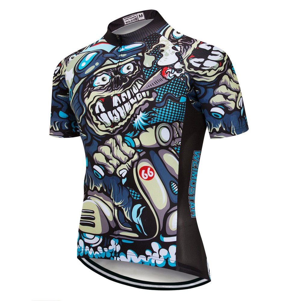 Cycling Jersey Mens MTB Jersey Short Sleeve Bike Jersey Zip Mountain Road Clothing Bicycle top Shirts Breathable Outdoor Sports Racing Cycle Jersey for Men Quick Dry Male Skull Size M