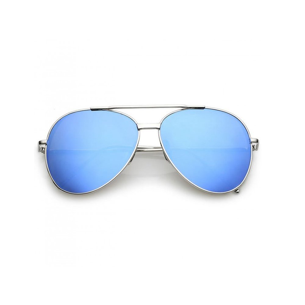 Fashion Culture Women's Fame Mirrored Blue Flat Lens Aviator Sunglasses, Silver