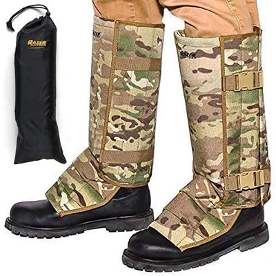 Razer Snake Gaiters for Hiking, Hunting - Snake Bite Protection Guards for Lower Legs with Storage Bag, Heavy Duty, Adjustable, Lightweight Design fits Men, Women - Lab Tested in USA (Camo)