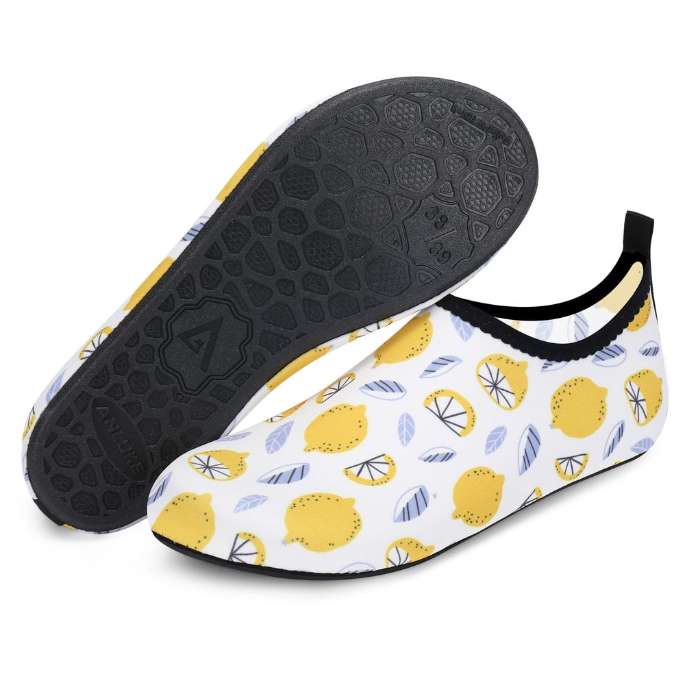 ANLUKE Water Shoes Barefoot Aqua Yoga Socks Quick-Dry Beach Swim Surf Shoes for Women Men Yellow/White Lemon 42/43