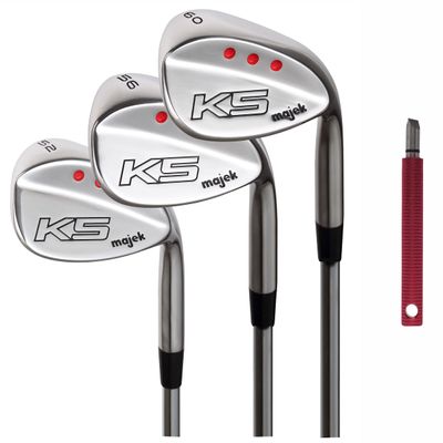 Majek Golf Senior Ladies Complete Wedge Set: 52 Gap Wedge (GW), 56 Sand Wedge (SW), 60 Lob Wedge (LW) Right Handed Ladies Flex Steel Shaft. + Free Wedge Groove Sharpener (Red)