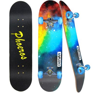 Complete Skateboards- Standard Skateboards for Beginners Kids Boys Girls Teenager- 31''x 8''Canadian Maple Cruiser Pro Skate Board, Skateboards (Night skype)