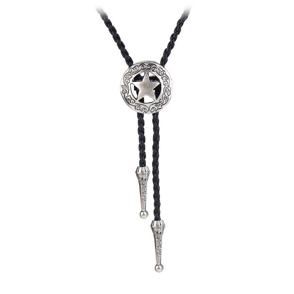 BRBAM Vintage Style Bolo Tie Western Cowboy Leather Rodeo Bolo Bola Tie Necktie for Man (Star Shield-S)