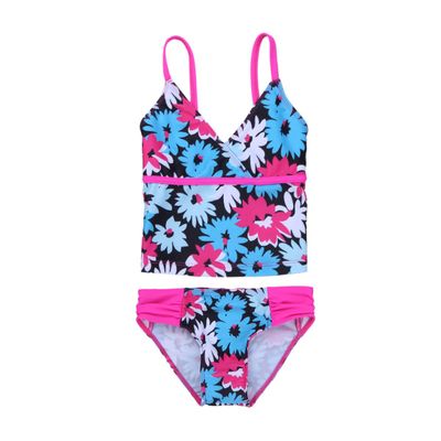 YiZYiF Big Girl's Youth Tie-Dye Swimwear Tankini Halter 2 Pieces Bathing Suit (8, Floral Blue)