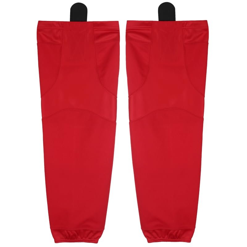 PEAR SOX Stock Polyester Pro-Mesh Ice Hockey Solid Socks for Senior, Junior Athletes - Breathable Mesh Inserts, Two Sewn-in Straps, Ergonomic Fit Elastic Ankle (Scarlet, Large)