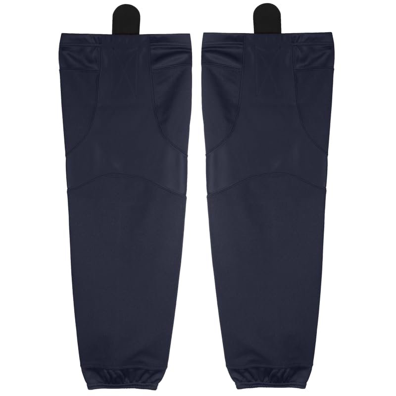 PEAR SOX Stock Polyester Pro-Mesh Ice Hockey Solid Socks for Senior, Junior Athletes - Breathable Mesh Inserts, Two Sewn-in Straps, Ergonomic Fit Elastic Ankle (Navy, Medium)