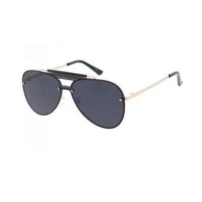 Fashion Culture Unisex Hotshot Rimless Flat Shield Aviator Sunglasses (Black/Gold)