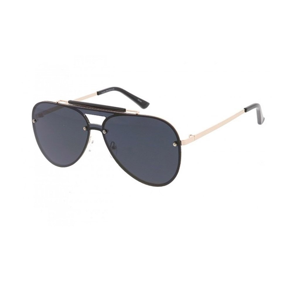 Fashion Culture Unisex Hotshot Rimless Flat Shield Aviator Sunglasses (Black/Gold)