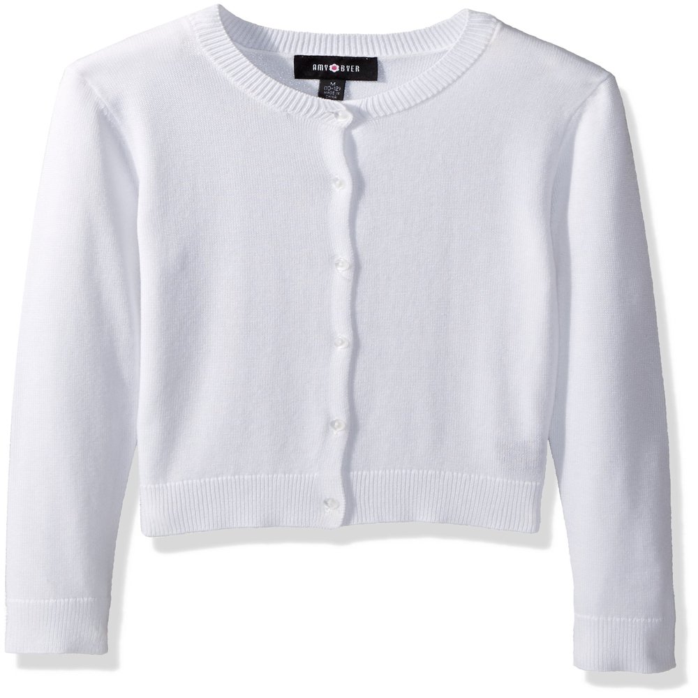 Amy Byer Big Girls' 7-16 Perfect Long Sleeve Cardigan Sweater, White, Small