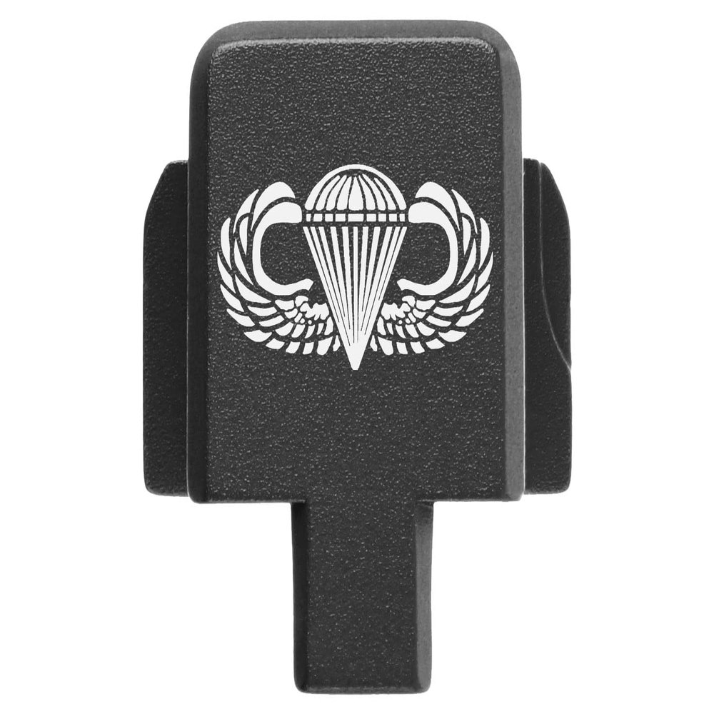 NDZ Performance Rear Slide Cover Plate for Sig P320 Series 9mm .40 .357 .45 ACP Laser Engraved Anodized Aluminum in Black, Made in The USA - Airborne Jump Wings