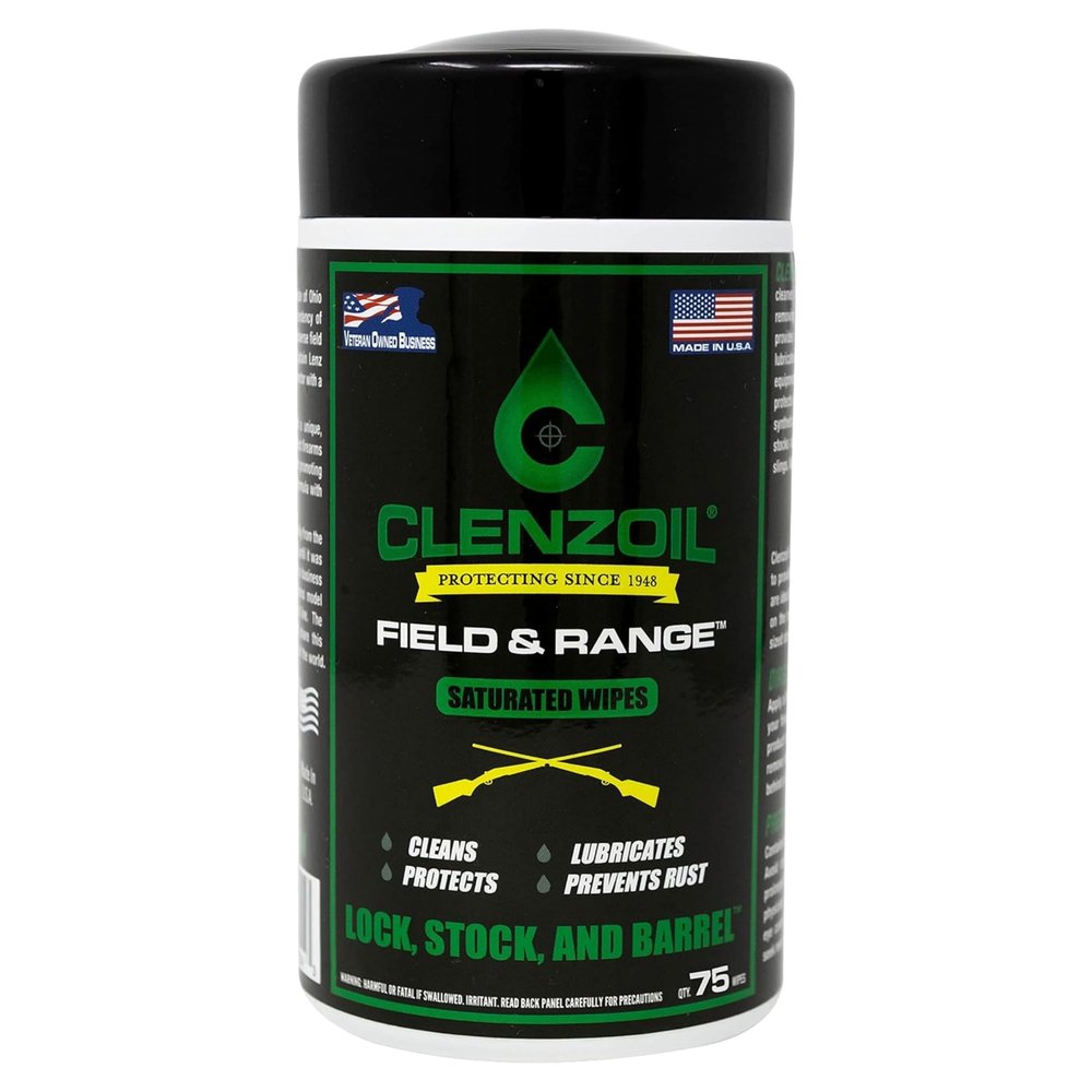 Clenzoil Field & Range Saturated Wipes - CLP Pre-Saturated Gun Cleaning Wipes - For Hunting Firearm Maintenance - Removes Dirt & Oils - Low-Mess Gun Cleaner - 75 Wipes