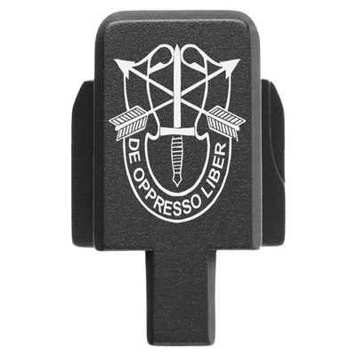 NDZ Performance Rear Slide Cover Plate for Sig P320 Series 9mm .40 .357 .45 ACP Laser Engraved Anodized Aluminum in Black, Made in The USA - US Army Special Forces Emblem