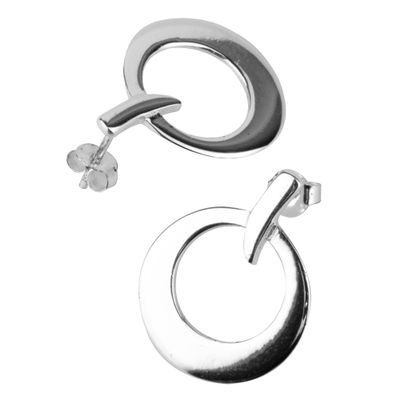 925 Solid Sterling Silver Open Circle Hoop Stud Earrings - Loop Round Minimalist Hypoallergenic Jewelry