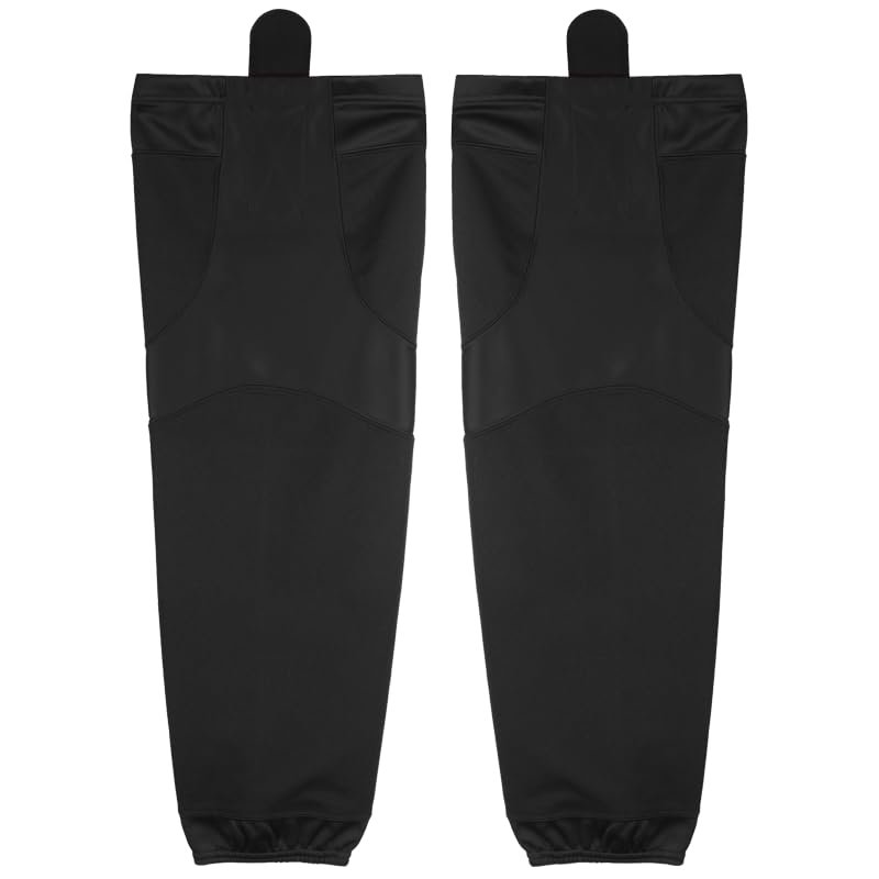 PEAR SOX Stock Polyester Pro-Mesh Ice Hockey Solid Socks for Senior, Junior Athletes - Breathable Mesh Inserts, Two Sewn-in Velcro Straps, Ergonomic Fit Elastic Ankle (Black, Large)