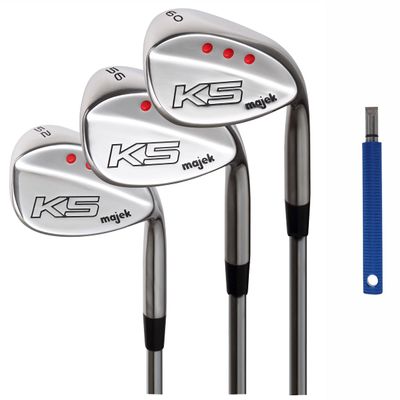 Majek Golf +3 inch over Ultra Big & Tall Senior Men's Wedge Set: 52 Gap (GW), 56 Sand (SW), 60 Lob (LW) (Tall 6'6"+ / +3"Over) with Premium Men's Arthritic Grip + Free Wedge Groove Sharpener (Blue)