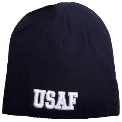 8" USAF Air Force Letters Black Embroidered Beanie Skull Cap Hat