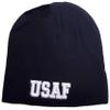 8" USAF Air Force Letters Black Embroidered Beanie Skull Cap Hat view 1