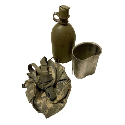 NEW, G.I. Style, U.S Made 1 QT Canteen with STAINLESS STEEL CUP and G.I. Military ACU MOLLE II Pouch. (Olive Drab)