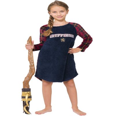 Harry Potter Gryffindor Plush Plaid Girls Raglan Nightgown, Blue, 6/6X