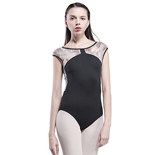 117141050 Black Ballet Leotards Nice Neck Floral Mesh Dance Leotards Baiwu (L, Black)