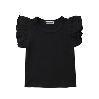 Mubineo Toddler Baby Girl Basic Plain Ruffle Sleeve Cotton T Shirts Tops Tee Clothes (Black, 0-6 Months)
