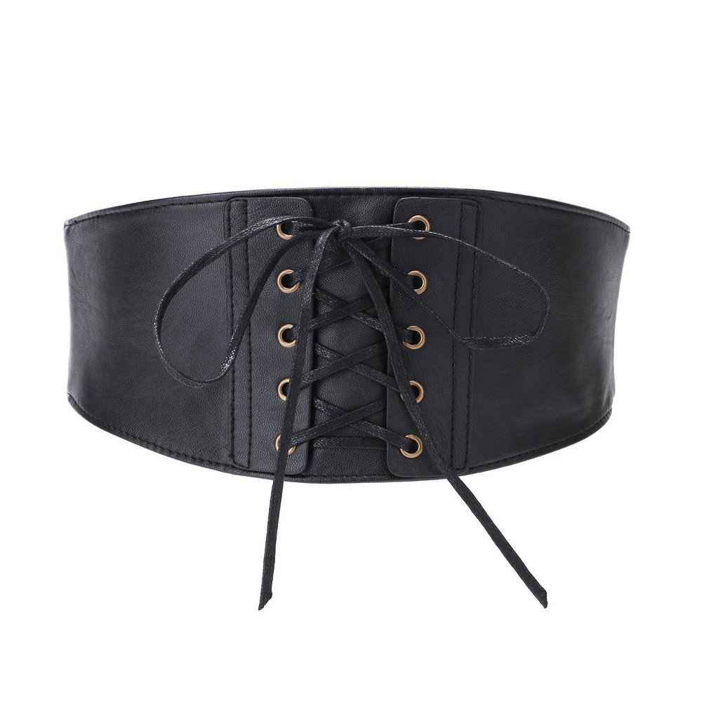 Aecibzo Women's Faux Leather Waist Belt Plus Wide Elastic Stretchy Cinch Belts (S/Fit waist 23.6"-26.7", Black)