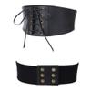Aecibzo Women's Faux Leather Waist Belt Plus Wide Elastic Stretchy Cinch Belts (S/Fit waist 23.6"-26.7", Black) view 3