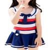 Trendy XU Girls Navy Style Collar One Piece Swimsuit Vintage Striped Swim Skirt (M) view 1