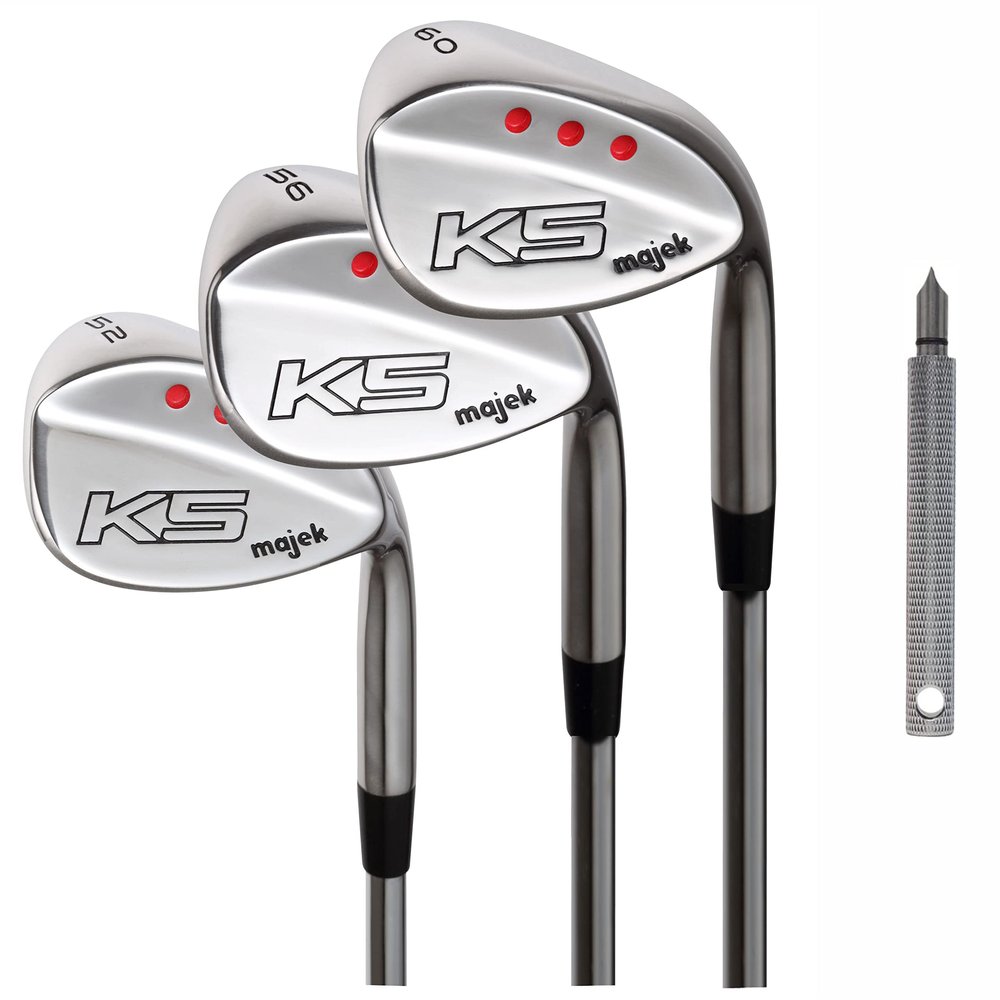 Majek Golf +3 inch Over Ultra Big & Tall Senior Men's Wedge Set: 52 Gap (GW), 56 Sand (SW), 60 Lob (LW) (Tall 6'6"+ / +3" Over) Premium Men's Arthritic Grip + Free Wedge Groove Sharpener (Silver)