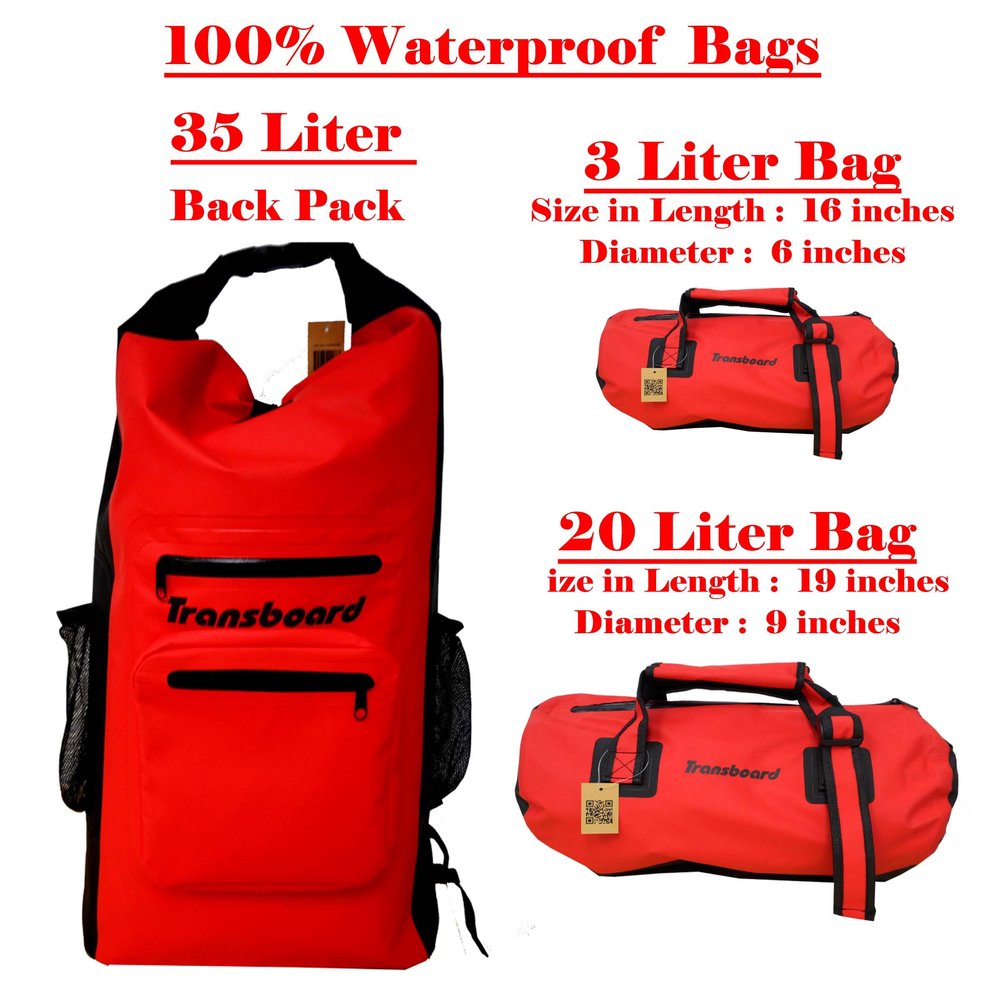 100% Waterproof Dry Purse, Sports Bag & Backpack Trio Set for All Outdoor Activities Back to School Blow Out Close Out Clearance Sale (Red)