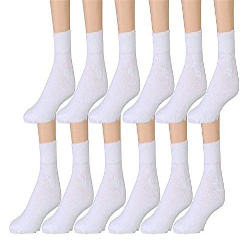 12 Pairs Value Pack of Wholesale Sock Deals Mens Ankle Socks, White, 10-13