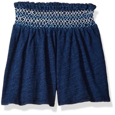 Flapdoodles Girls' Little Knit Short with Smocked Waist Band, Navy, 4